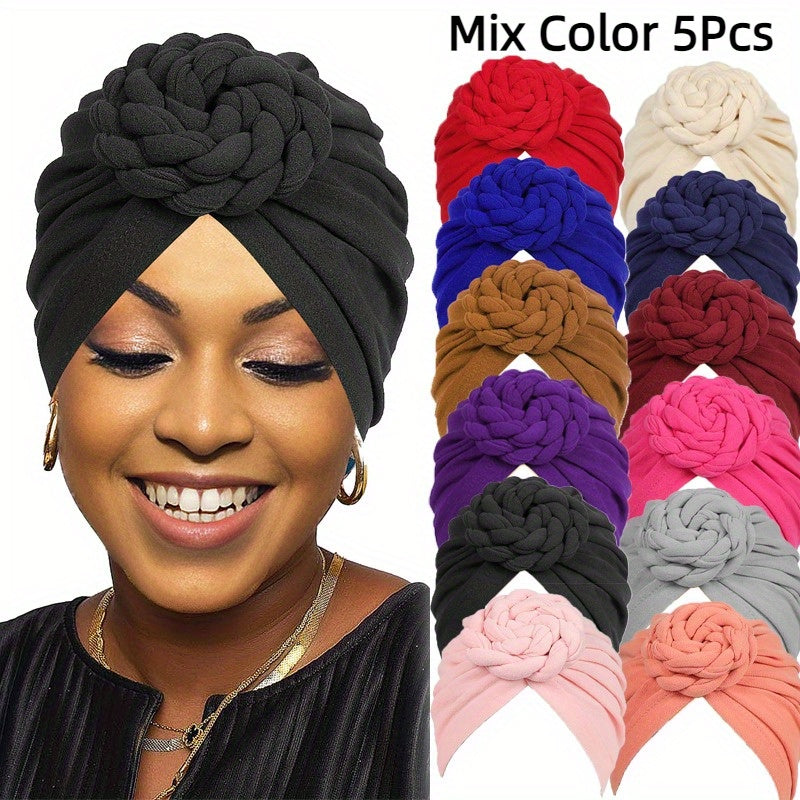 Five-Piece Braided Turban Headband Assortment in the Protected Mixed-Color Checkout Set for Styling