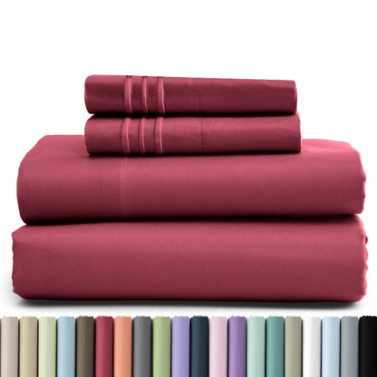 Bed Sheet Set Brushed Microfiber in 3- or 4-Piece Configuration with 16-Inch Pocket and Twenty-Four Colors