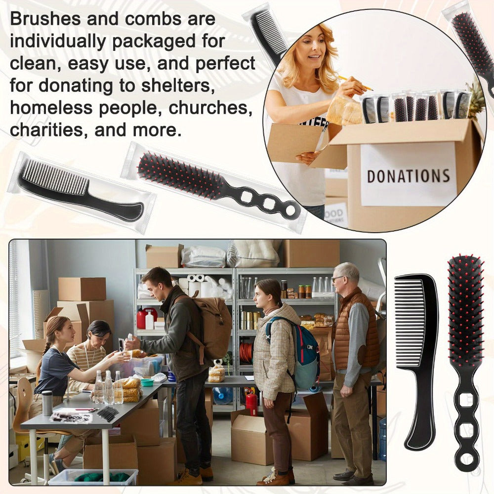 Disposable Hair Brush and Comb Set 50 Pack — Individually Wrapped Detangling Hairbrush with Fine Tooth Comb, Bulk Hygienic Kit for Hotel, Travel, Salon, Charity & Spa