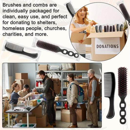 Disposable Hair Brush and Comb Set 50 Pack — Individually Wrapped Detangling Hairbrush with Fine Tooth Comb, Bulk Hygienic Kit for Hotel, Travel, Salon, Charity & Spa