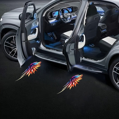Four-Piece Angel-Wing Car Door LED Projector Light Set with Battery Power and Light-Sensing Activation