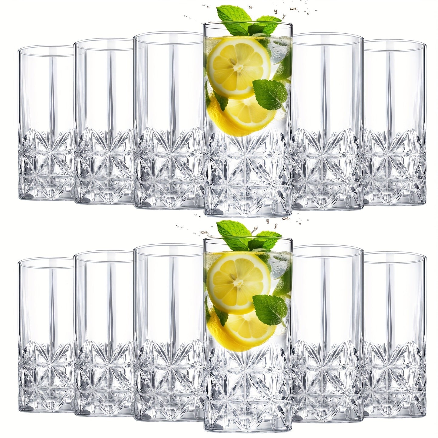 Twelve-Piece Textured Highball Glass Set with 12-Ounce Capacity and 5.9-Inch Tall Clear Design