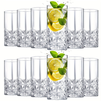 Twelve-Piece Textured Highball Glass Set with 12-Ounce Capacity and 5.9-Inch Tall Clear Design