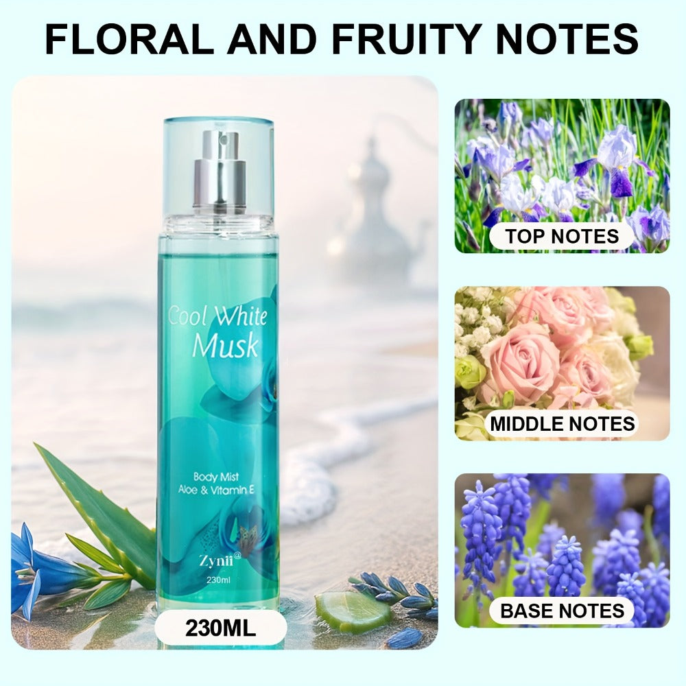 Fragrance Body Mist for Women, Floral, Fruity, Musk & Vanilla Body Spray with Aloe & Vitamin E, 3-8 fl oz