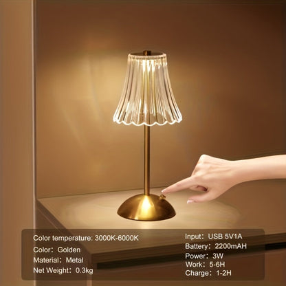 Pleated-Shade Rechargeable Table Lamp with Touch Control in Four Styles and One- or Two-Piece Options