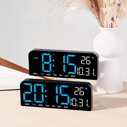 Large LED Wall and Desk Clock with Nine Display Checkouts, Calendar, Temperature and Humidity Readouts