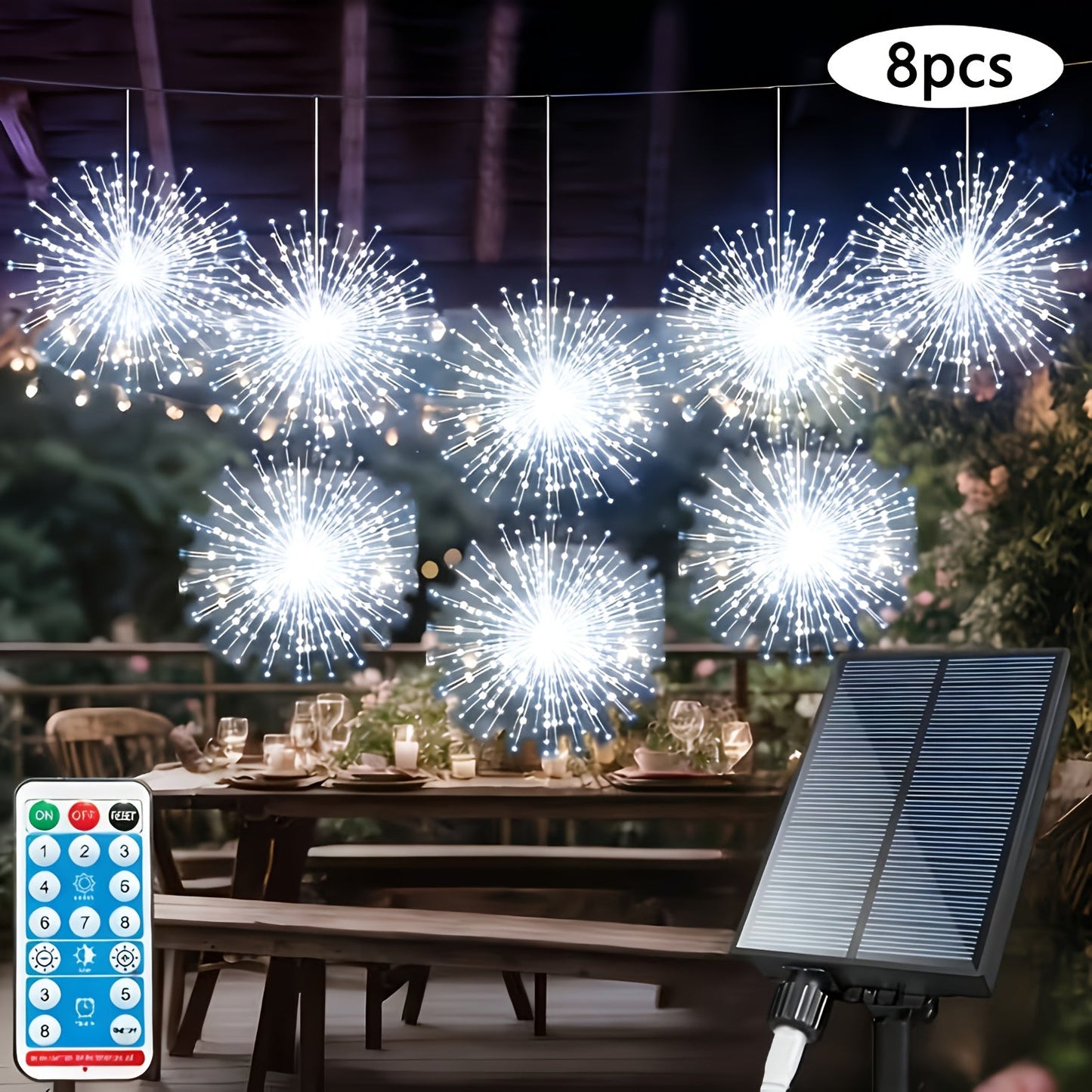 Solar Starburst Ball Light Set with Eight 480-LED Pieces, Remote Control and Three Color Options