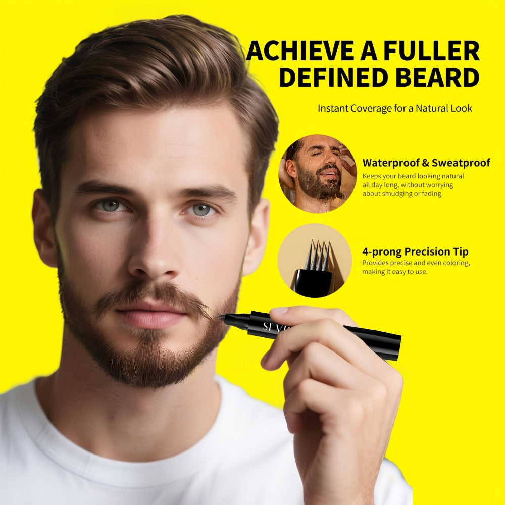 Beard Filler Pencil with Brush — Waterproof Long-Lasting Beard Pencil for Fuller Thicker Beard | Fills Sparse Patchy Beard & Mustache | Men's Grooming Tool | Black & Dark Brown | 1pc or 2pcs