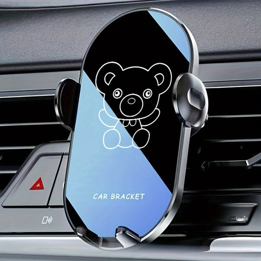 Car Air Vent Phone Holder Mount – Cute Bear Cartoon Design, Universal Cell Phone Bracket for Car Navigation, Fits iPhone Samsung Android, Adjustable Clip, Black & Yellow