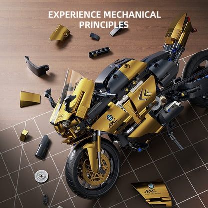 1000PCS Motorcycle Building Blocks 1:10 Scale DIY Black & Gold Motorbike Model Kit – Adult Collector Display Ornament, Exquisite Detail Assembly, Unique Gift for Men Motorcycle Enthusiasts Ages 14+