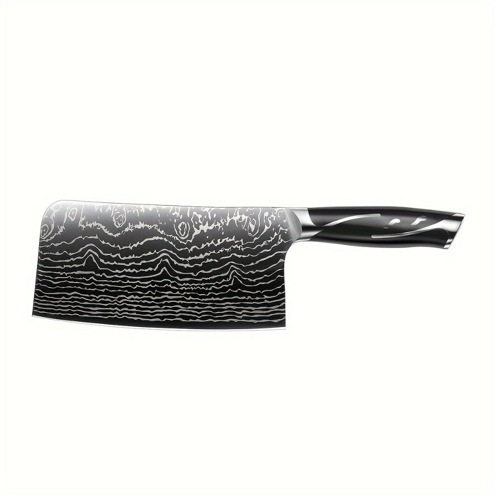 Kitchen Knife Set 7-Piece Damascus Pattern Stainless Steel with Universal Knife Block Holder – Chef Knife, Fruit Knife & Safety Knives Included, Non-Slip Handle