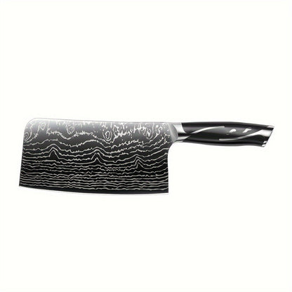 Kitchen Knife Set 7-Piece Damascus Pattern Stainless Steel with Universal Knife Block Holder – Chef Knife, Fruit Knife & Safety Knives Included, Non-Slip Handle