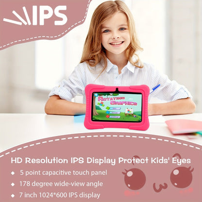 Kids Tablet 7 Inch Veidoo Android WiFi Eye Protection Screen Dual Camera Parental Control Educational Games Drop-Proof Silicone Cover 1+16GB 2+32GB Blue Pink Children Tablet Pad