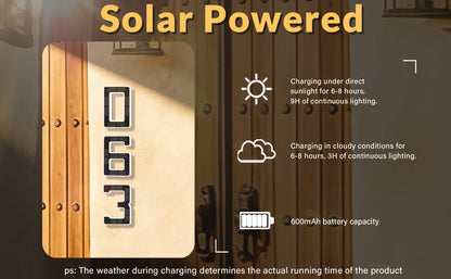 LED Solar House Number Light 6.7 Inch Wall Mounted – Smart Sensor Illuminated Address Number for Home Decor, No Wiring Energy-Saving Solar Powered Outdoor Light