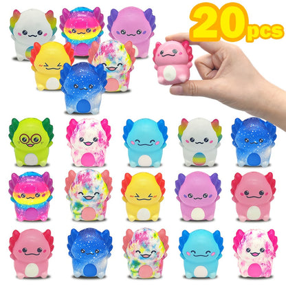 20-Piece Individually Wrapped Slow-Rise Foam Squishy Set with Colorful Axolotl Ice-Cream Shapes