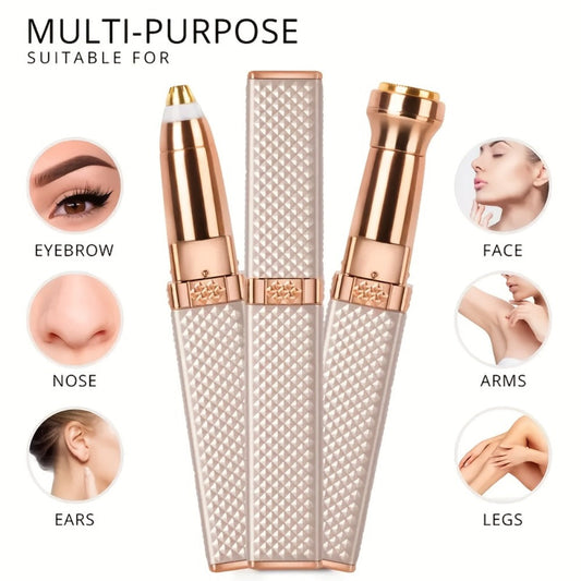 Facial Hair Trimmer for Women — 2-in-1 Electric Eyebrow Trimmer & Painless Lip Hair Remover | Precision Face Hair Removal Device for Eyebrows, Upper Lip, Chin & Body | Compact Portable Grooming Tool | 2-Pack (Gold & Pink)