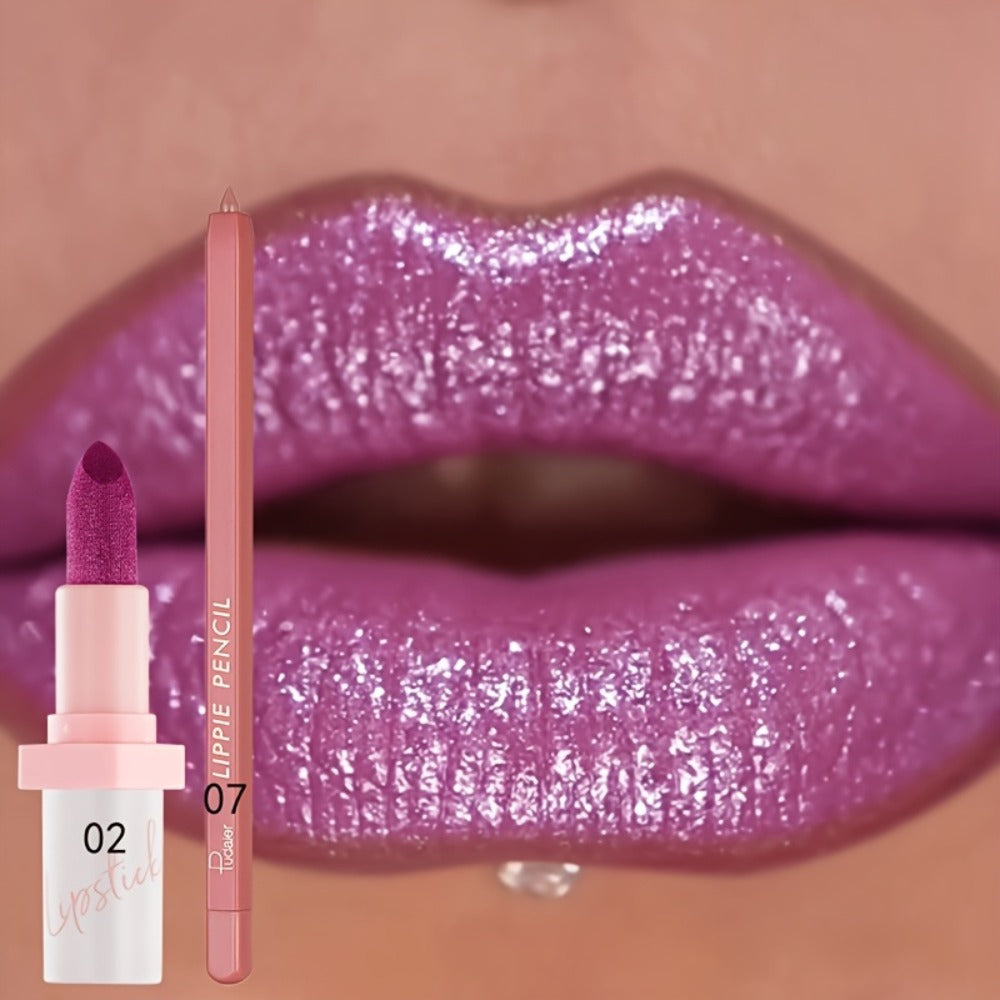 Glitter Lip Gloss & Lip Liner Set 2-Piece – Berry Shine Diamond Finish, Hydrating Squalane Formula, Long Lasting Glossy Sparkle Lip Kit for Women, 10 Color Combos Available