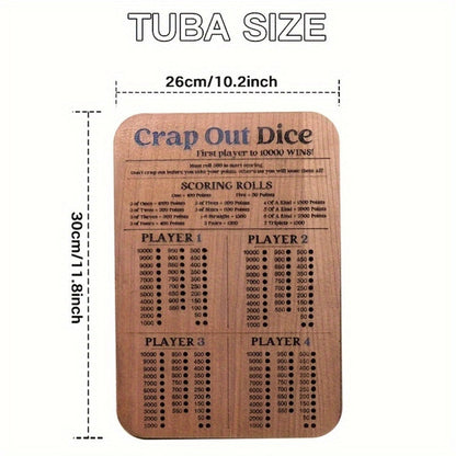 Two-Piece Wooden Dice Scoreboard Set with Six Dice, Twelve Pegs and Printed Four-Player Rules