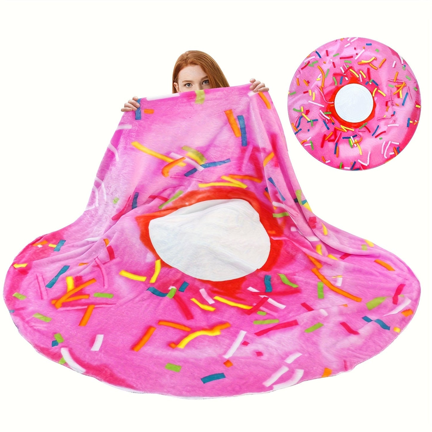 Round Food Print Throw Blanket in Pizza, Donut or Pancakes Designs with 62-, 71- or 80-Inch Diameters