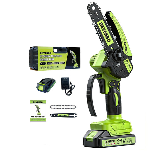 Cordless Mini Chainsaw 6-Inch, Handheld Pruning Saw with Rechargeable Battery, Adjustable Chain Tension, Safety Lock & Anti-Splash Guard for Branch Trimming in Yard, Garden & Home