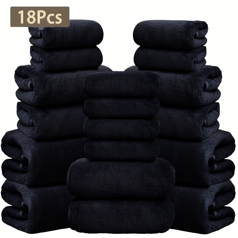 Coral Velvet Bath Towel Set 18pcs – 4 Bath Towels 4 Hand Towels 10 Washcloths Hotel Quality Soft Absorbent