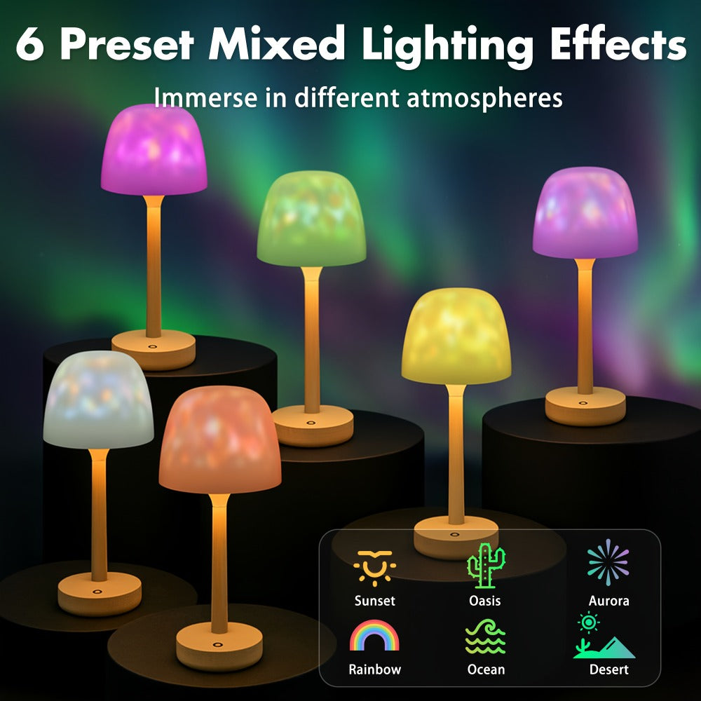 16-Color Rechargeable Atmosphere Lamp, Cordless Ocean Wave Night Light with Remote for Bedroom or Bathroom