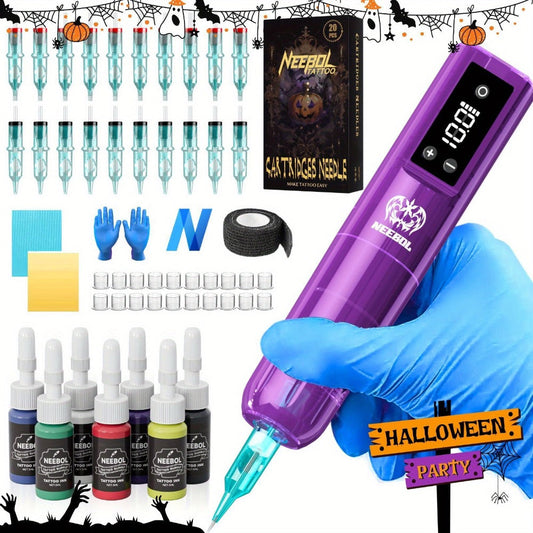 Cordless Tattoo Pen Machine Neebol Wireless Rotary Tattoo Gun with LCD Screen Display Lightweight Upgraded Design Cartridge Needle Compatible for Beginners & Professional Tattoo Artists