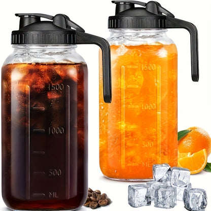 Glass Pitcher Set, 64oz Wide-Mouth Mason Jars with Pour-Spout Lids in Two-Pack or Three-Pack Options