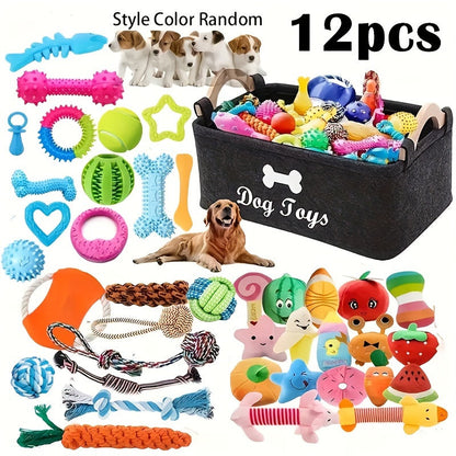 Dog Toys 6 or 12-Piece Interactive Assorted Set with Rope Knots, Squeaker Balls and Chew Toys for All Breeds