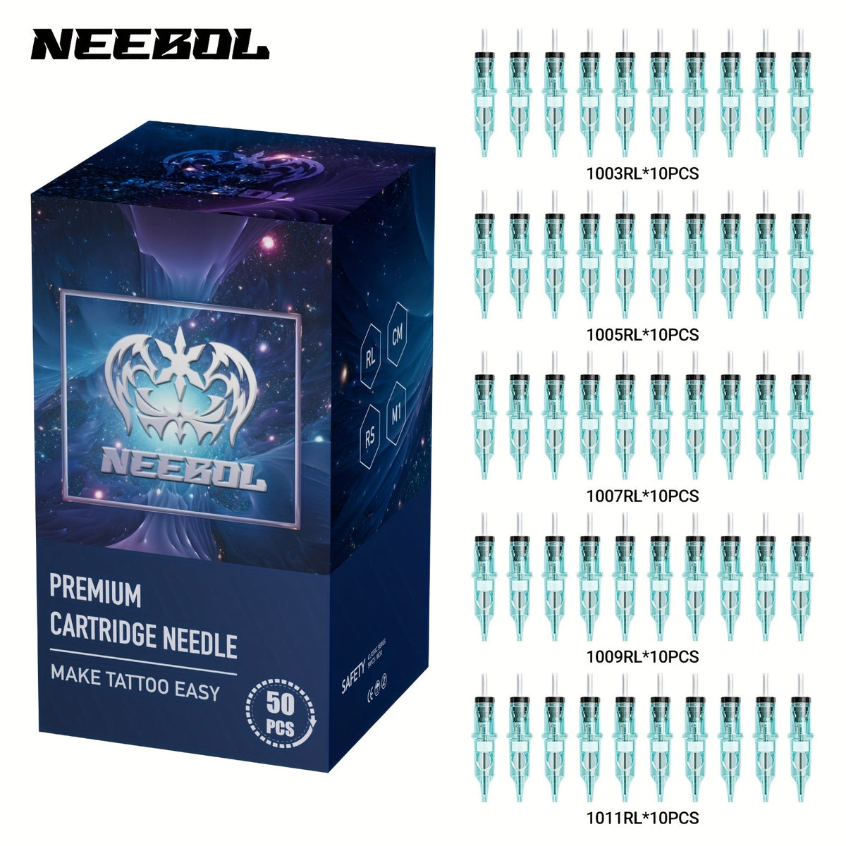 Tattoo Cartridge Needles Disposable 20/50pcs - Standard Round Liner RL & Round Magnum RM Mixed Sizes