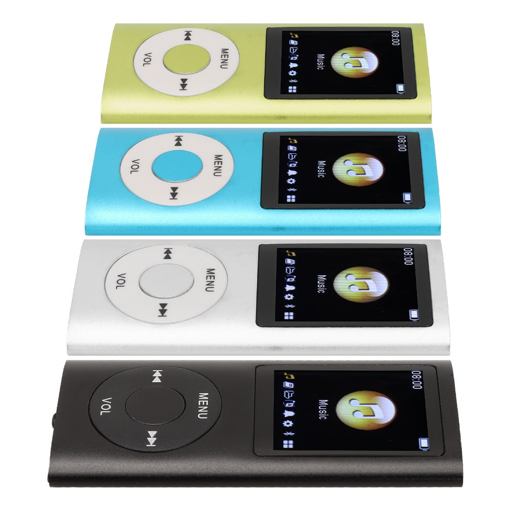 Slim MP3 Player with 64GB Card Support, 1.8-Inch LCD, Earphones and Cable in Silver, Black, Blue or Green