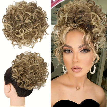 Drawstring Curly Bun Hairpiece Clip In Loose Messy Updo Hair Extension 10 Inch – Thick Voluminous Fake Bun Ponytail Wrap for Women Brown Dark Blonde All Hair Types No Heat