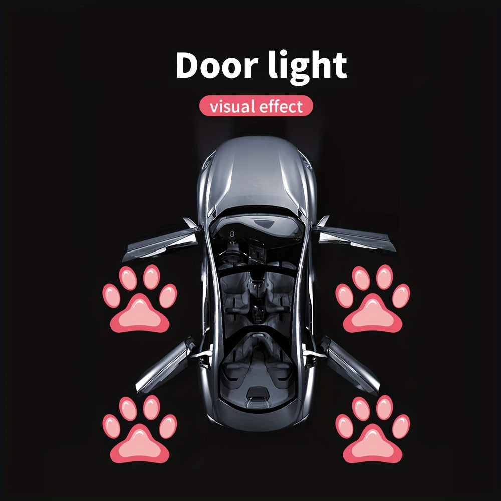 Car Door LED Projector Welcome Lights 4 Pcs – Courtesy Step Logo Light Cute Pattern Projection Festive Atmosphere Night Light Sky Blue Pink Amber