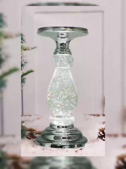 Candle Holder LED Swirl Globe Pedestal with Acrylic Water Chamber, Top Candle Tray and Silver, Gold or Santa Options