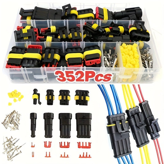 Automotive Electrical Connector Terminal Kit 355PCS - 1/2/3/4 Pin Wire Plug Set for Car Repair, Wiring Harness & Electrical Maintenance, Universal Fit