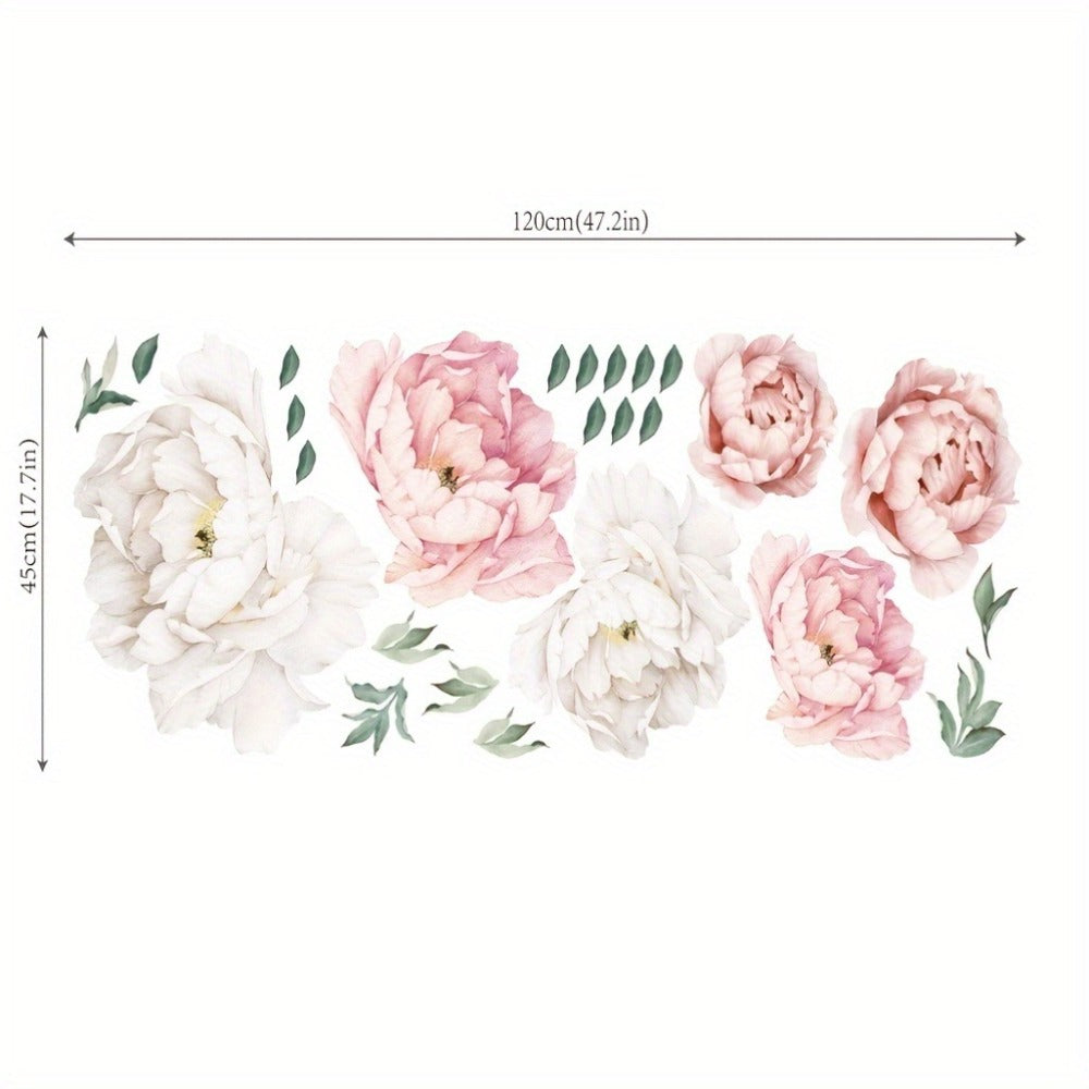 Peony Flower Decorative Window Sticker in Two Floral Styles, 17.7 x 47.2 Inches for Glass Decor