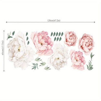 Peony Flower Decorative Window Sticker in Two Floral Styles, 17.7 x 47.2 Inches for Glass Decor