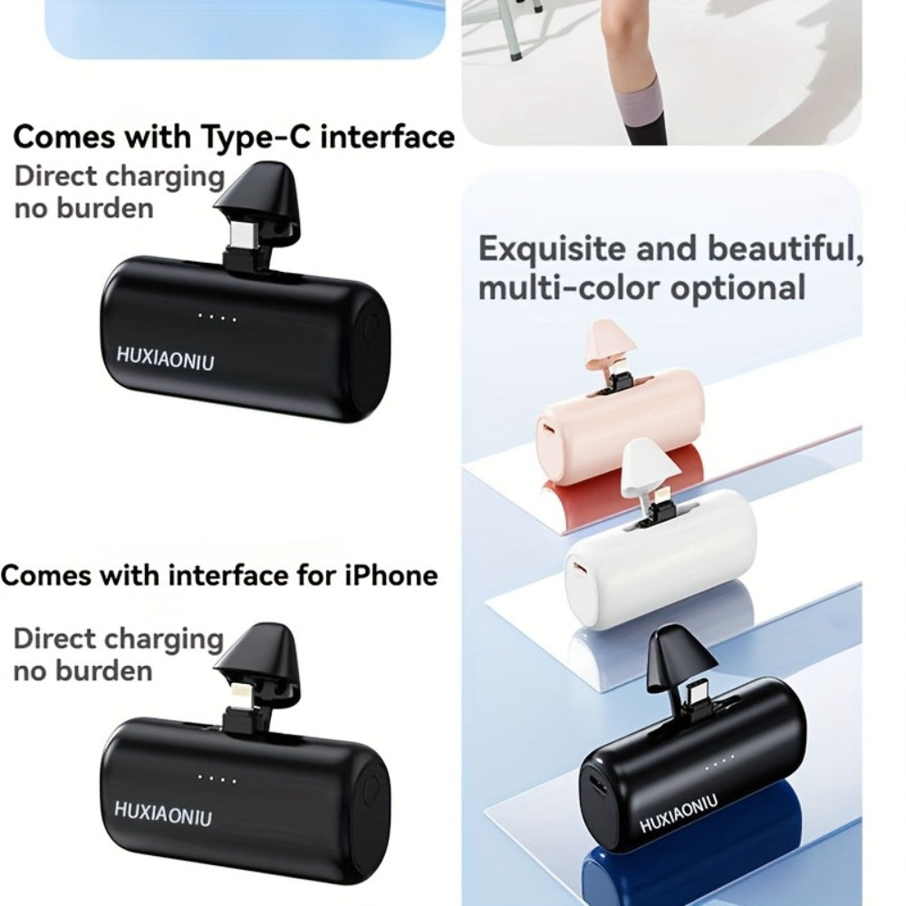 5000mAh iPhone Power Bank 2-in-1 Connector LCD Display Slim Portable Charger Compatible with iPhone 17 16 15 14 13 12 11 – Small Compact External Battery Pack 5V 2A Fast Charge
