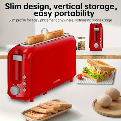 2-Slice Toaster Slim Ultra-Thin Design – 6 Browning Settings, 10" Long Slot, Reheat & Defrost Functions, Auto Shut-Off, Removable Crumb Tray, 6 Colors Available