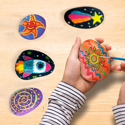 Rock Painting Kit for Kids Glow in the Dark – 10 Rocks Metallic & Glow Paints Gems Glitter Brushes Stickers All-in-One Craft Set for Boys Girls Ages 6+ Birthday Easter Christmas Gift