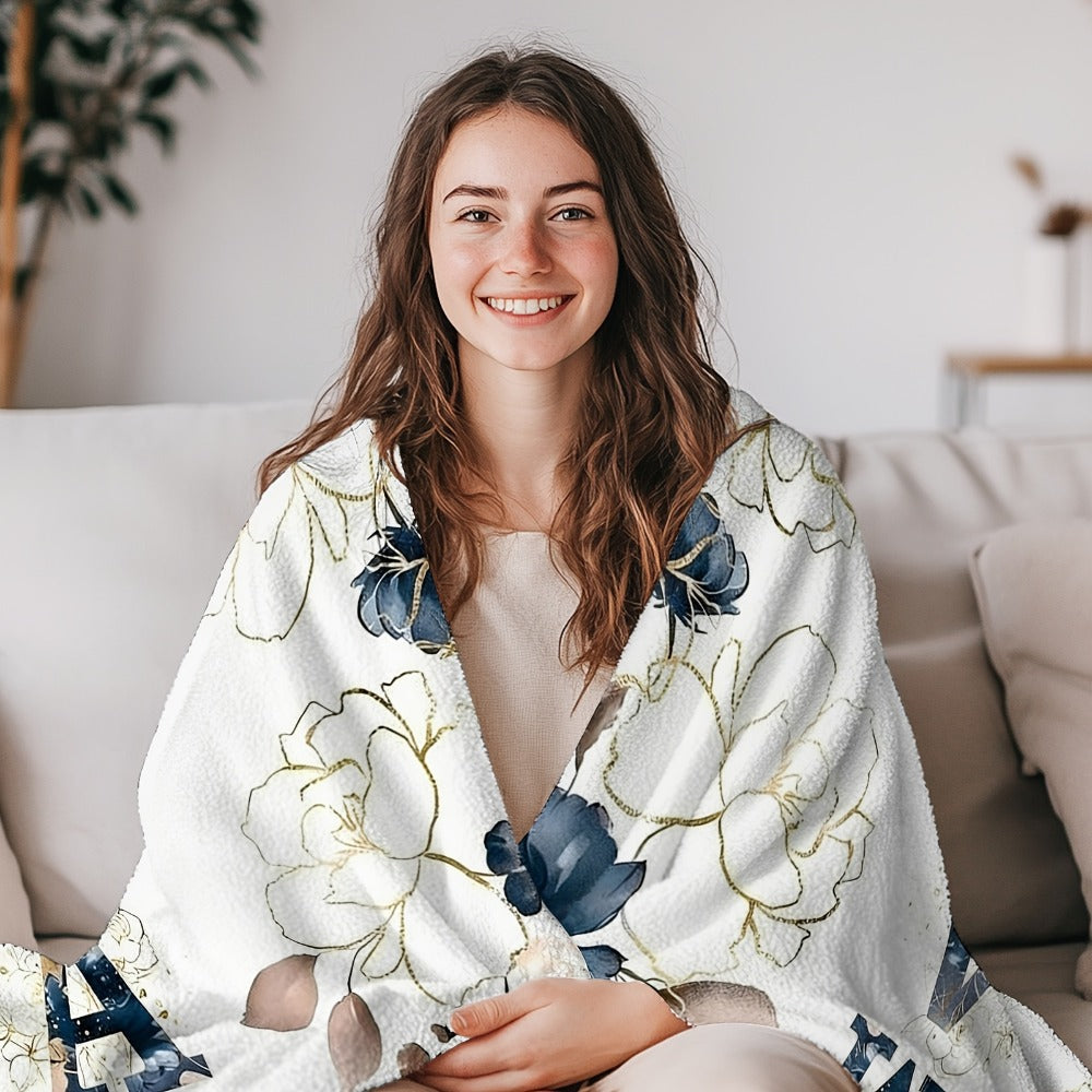 NANA Floral Letter Print Flannel Blanket in White with 30 x 40, 40 x 50 or 50 x 60-Inch Size Options