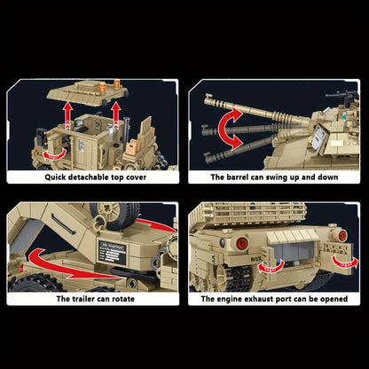 3482-Piece Tank Hauler Building Block Model with Tractor, Long Trailer, Tracked Vehicle and 628015 Code