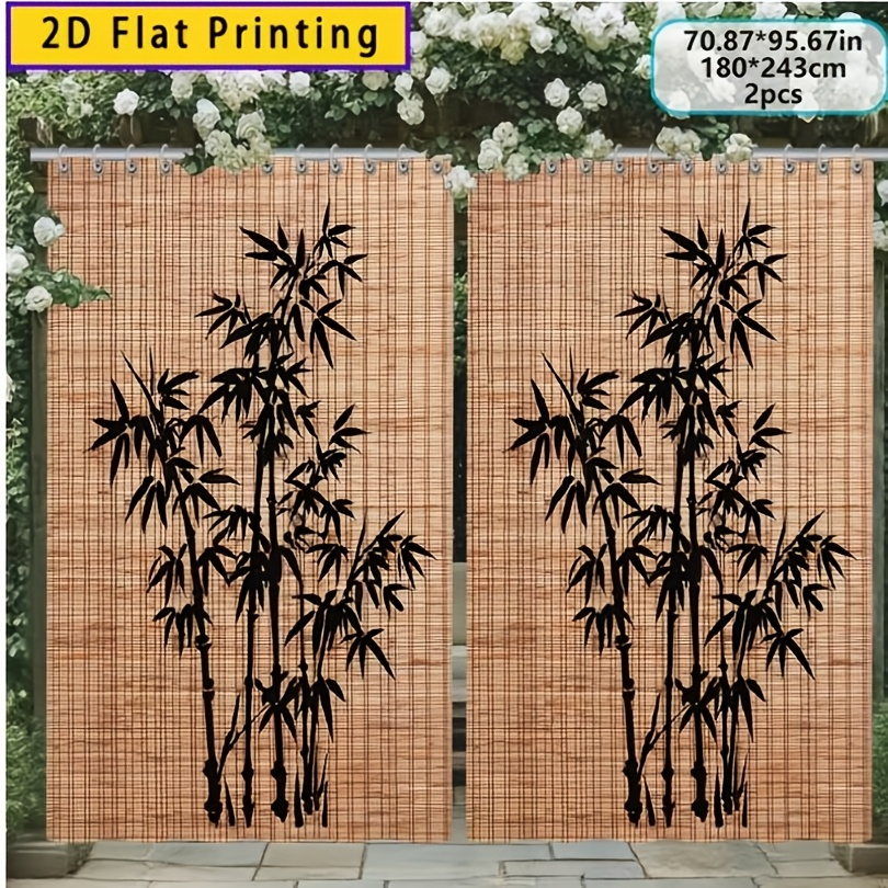 Chinese Bamboo Pattern Blackout Curtain Panels in Three Size and Panel-Count Checkout Options
