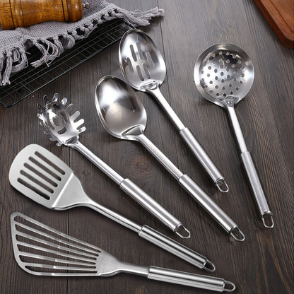 Stainless Steel Kitchen Utensils Set 12 Piece with Holder – Heat Resistant Cooking Utensils, Spatula, Ladle, Tongs, Whisk, Skimmer, Potato Masher, Slotted Spoon