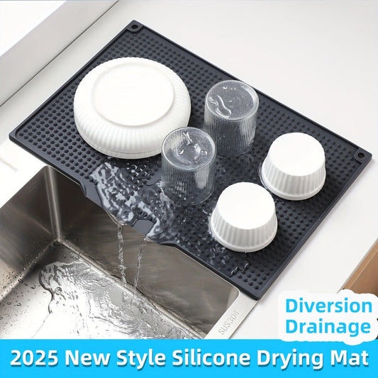 XL Kitchen Countertop Drying Mat 17.72x12.2 Inch Heat Resistant 446°F Anti-Slip Splash-Proof Drain Pad, Dishwasher Safe Sink Stove Drying Pad Easy to Clean Space-Saving