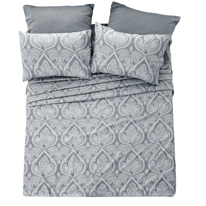 Bed Sheet Set 6-Piece Paisley Brushed Microfiber with 16-Inch Pocket and Six Size Families