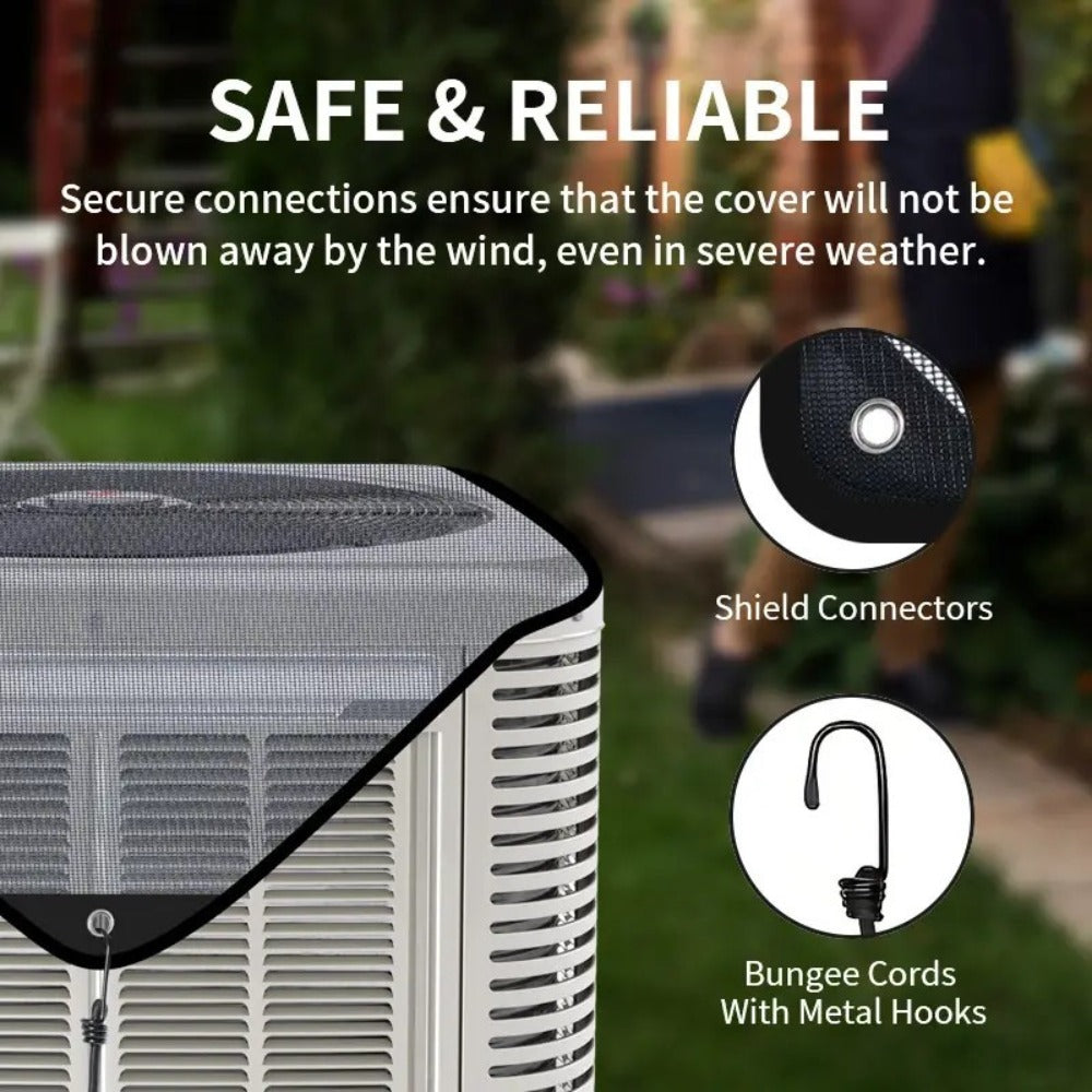 Outdoor Air Conditioner Top Cover, 26 x 26 Inch Mesh Panel with Four Elastic Hook Cords Pictured