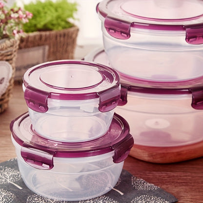 Food Storage Container Refrigerator Set with Three or Four Round Boxes, Flip Lids and Nested Capacities