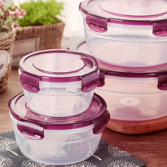 Food Storage Container Refrigerator Set with Three or Four Round Boxes, Flip Lids and Nested Capacities