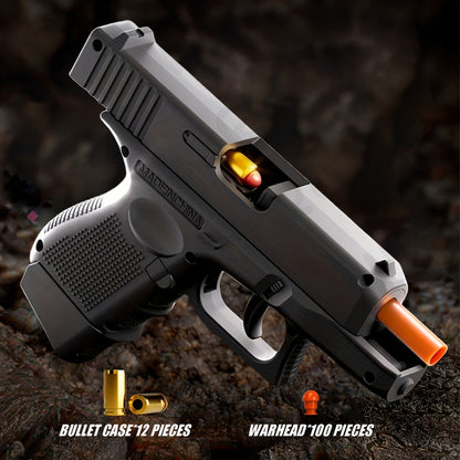 Compact Black Toy Foam-Dart Blaster with Orange Tip, Two Magazines, 12 Shells and 100 Darts